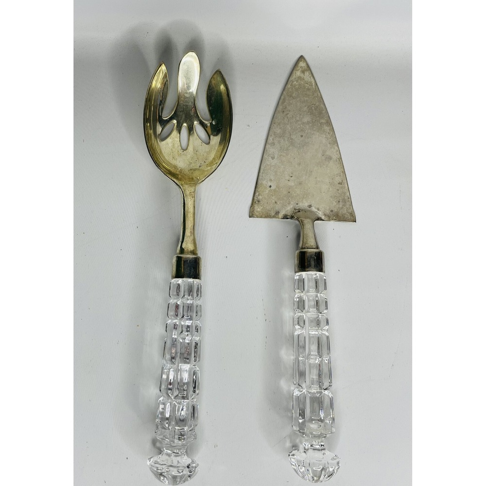 Vtg Godinger Versailles Silver Plate & Lead Crystal Serving Utensils Fork Spoon‎